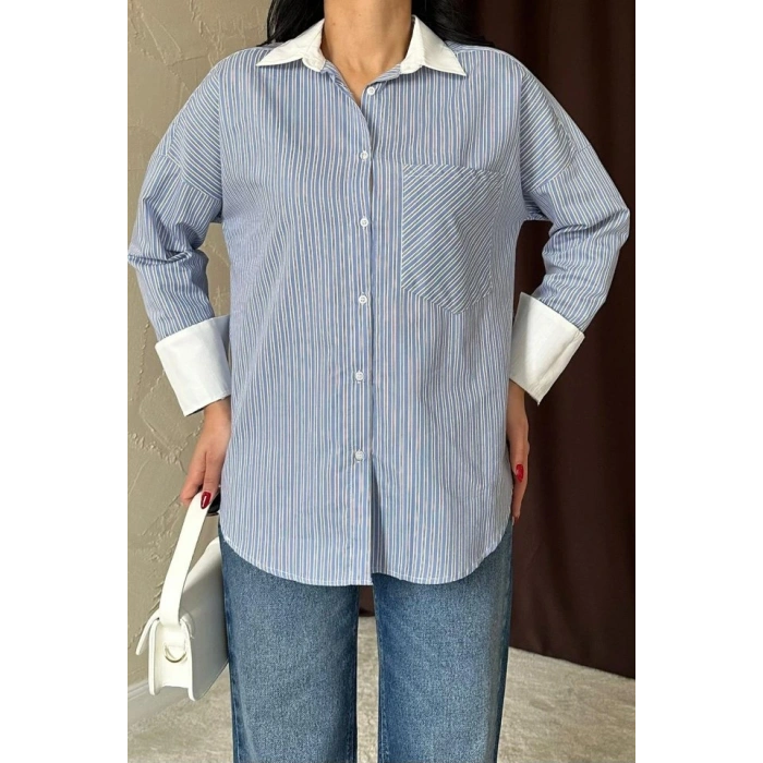 avi Çizgili Poplin Uzun Kol Gömlek