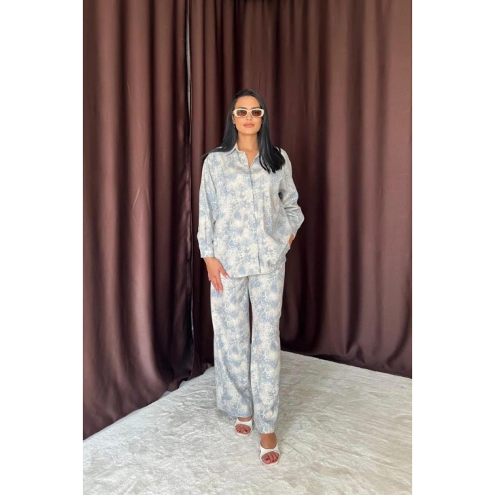 avi eopar Desenli Ceket Ve Pantolon Keten Takım