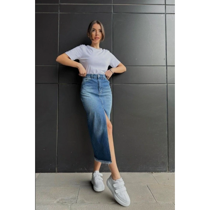 avi Yırtmaçlı Kot Etek