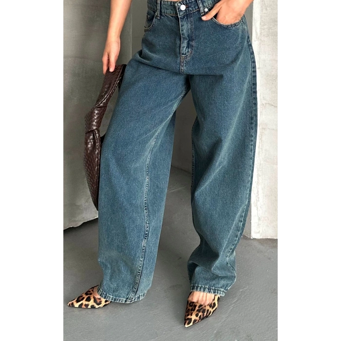 Baggy kar yıkama yeşil tint jeans pantolon d2007