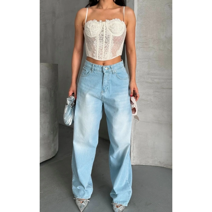 Baggy süper taş bıyık yıkama buz mavi d2007