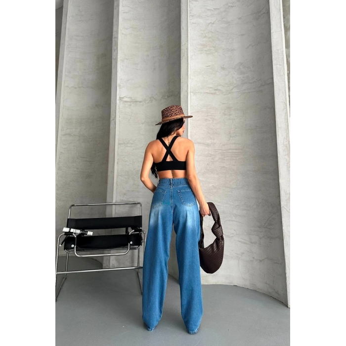 Baggy süper taş bıyık yıkama mavi jeans pantolon d2007