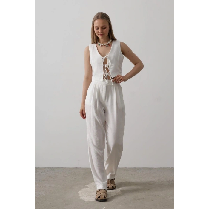 Bağlamalı Yelek  Beyaz