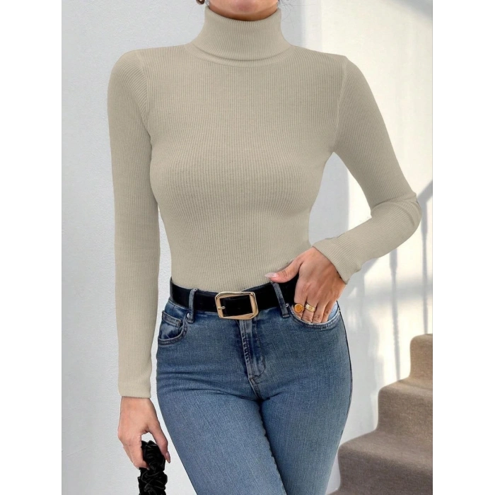 Balıkçı yaka dar kesim kaşkorse kazak bej w3103