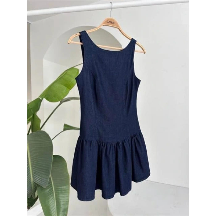 Balon Etekli Tensel Mini Elbise 2887