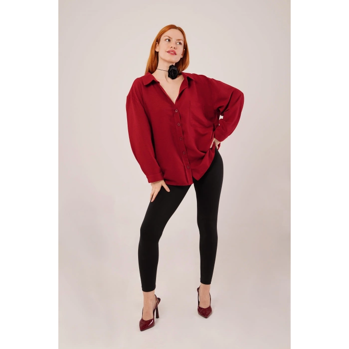 Basic Oversize Bordo Gömlek