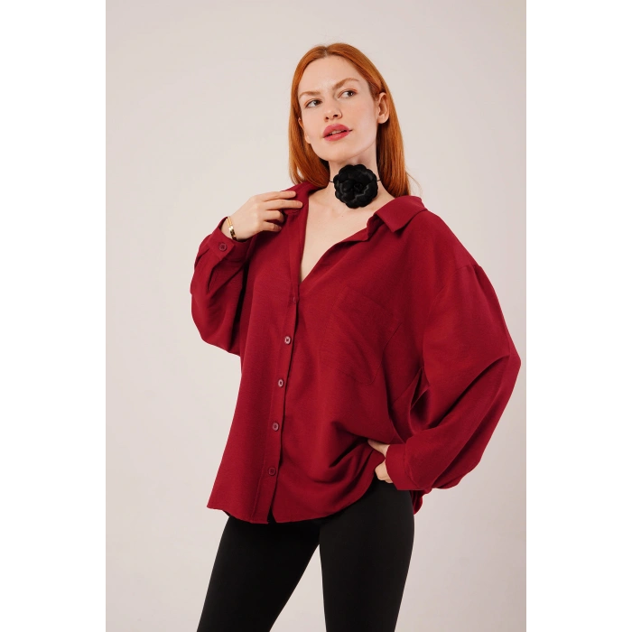 Basic Oversize Bordo Gömlek