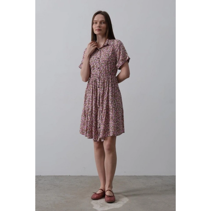 Baskılı Keten Elbise  ila