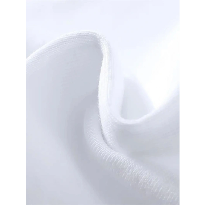 Baskılı Oversize Bisiklet Yaka Tshirt  Beyaz