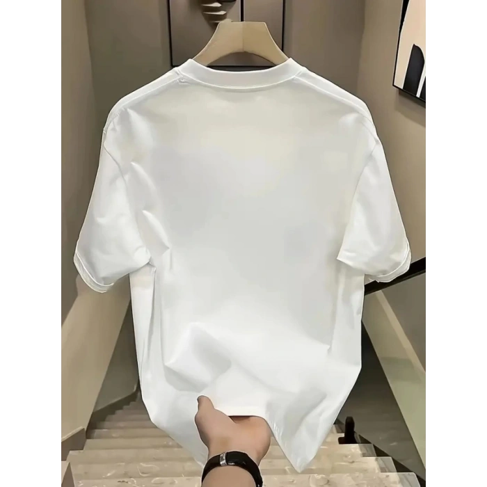 Baskılı Oversize Bisiklet Yaka Tshirt  Beyaz