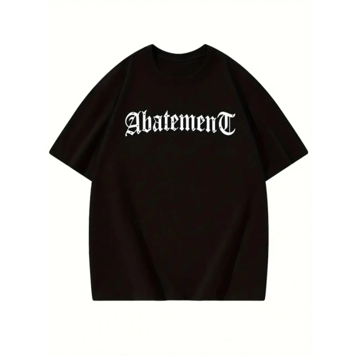 Baskılı Oversize Bisiklet Yaka Tshirt  iyah