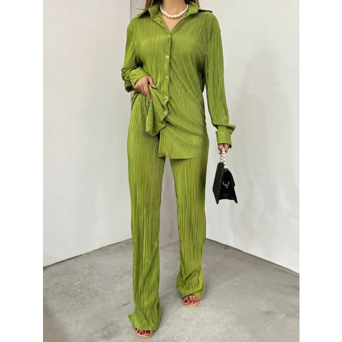 Bayrama Özel Kadın Düşük Omuz alaş Gömlek Ve Yırtmaç Detay İspanyol Paça Pantolon