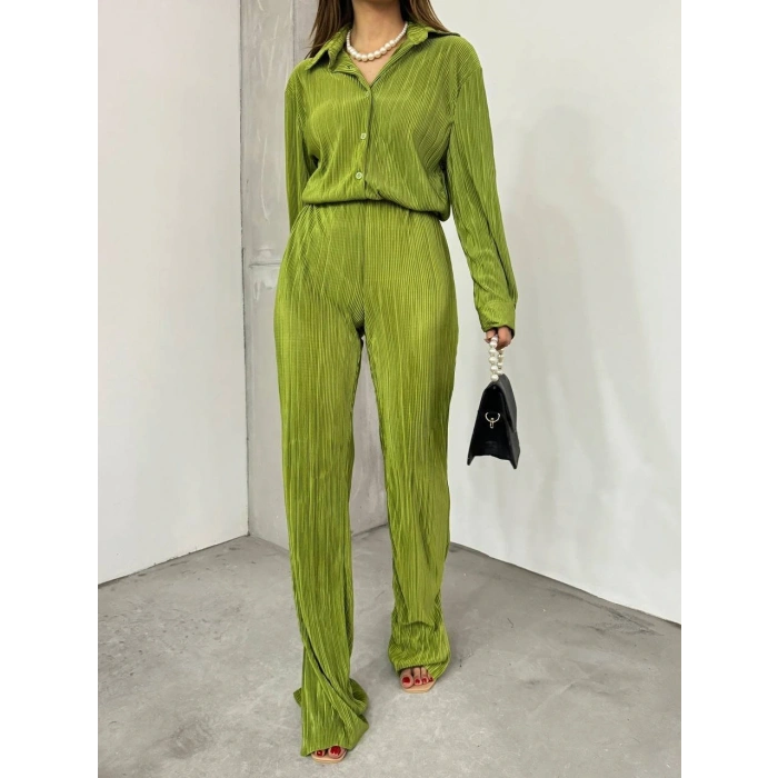 Bayrama Özel Kadın Düşük Omuz alaş Gömlek Ve Yırtmaç Detay İspanyol Paça Pantolon