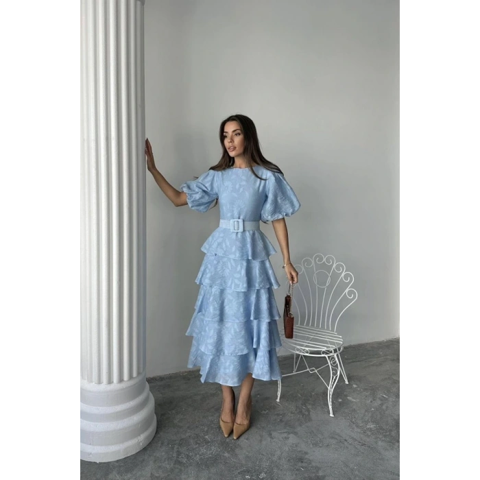 Bebe avi Kat Kat Balon Kollu Kemerli Elbise