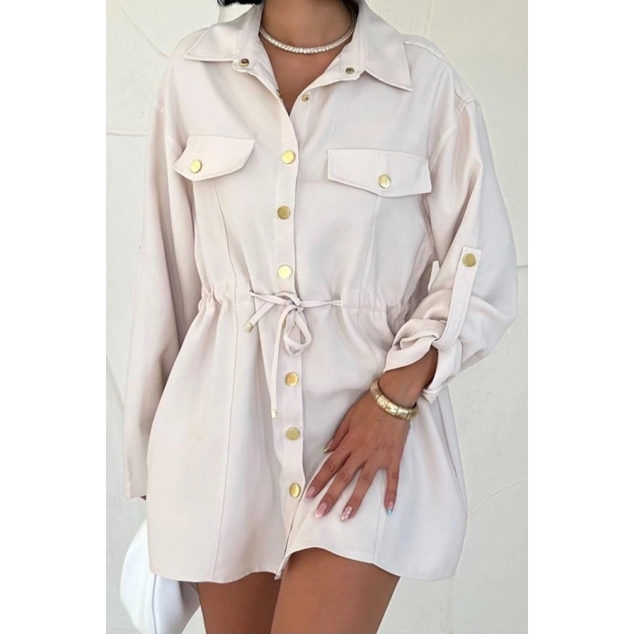 Bej Çıtçıtlı Tünelli Gömlek