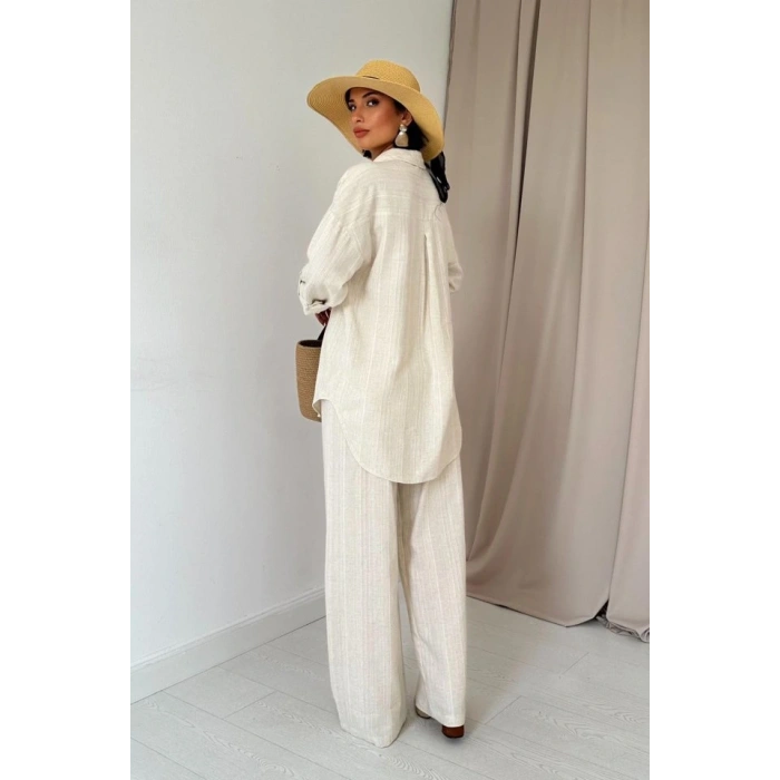 Bej Jakar Petek Gömlek Ve Pantolon Takım