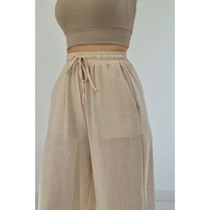 Bej Keten Pantolon
