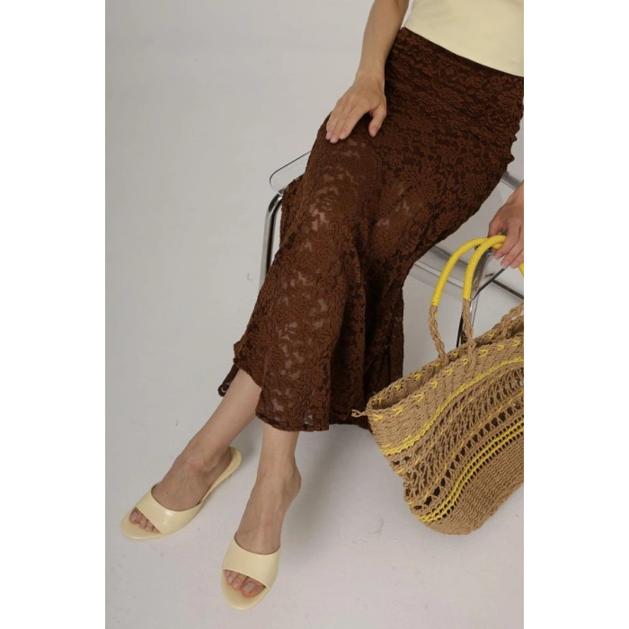 Bel Lastikli Dantel Etek  Kahve