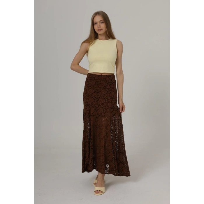 Bel Lastikli Dantel Etek  Kahve