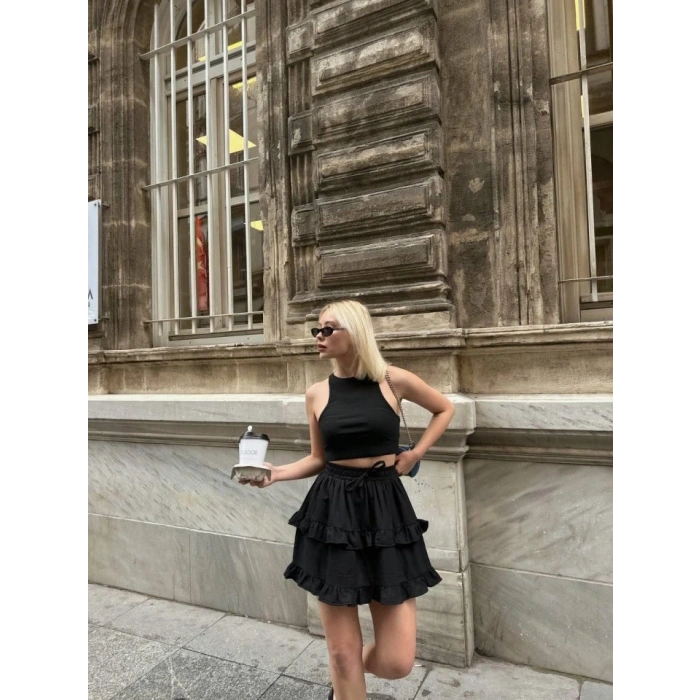 BEL LATİKLİ KAT FIRFIR DETAYLI KIA ETEK  iyah