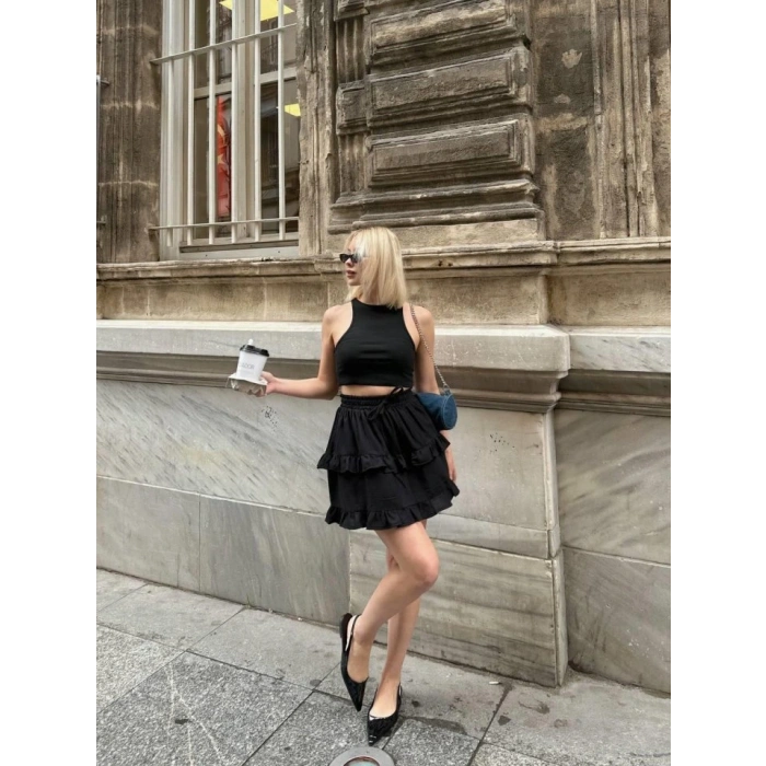 BEL LATİKLİ KAT FIRFIR DETAYLI KIA ETEK  iyah