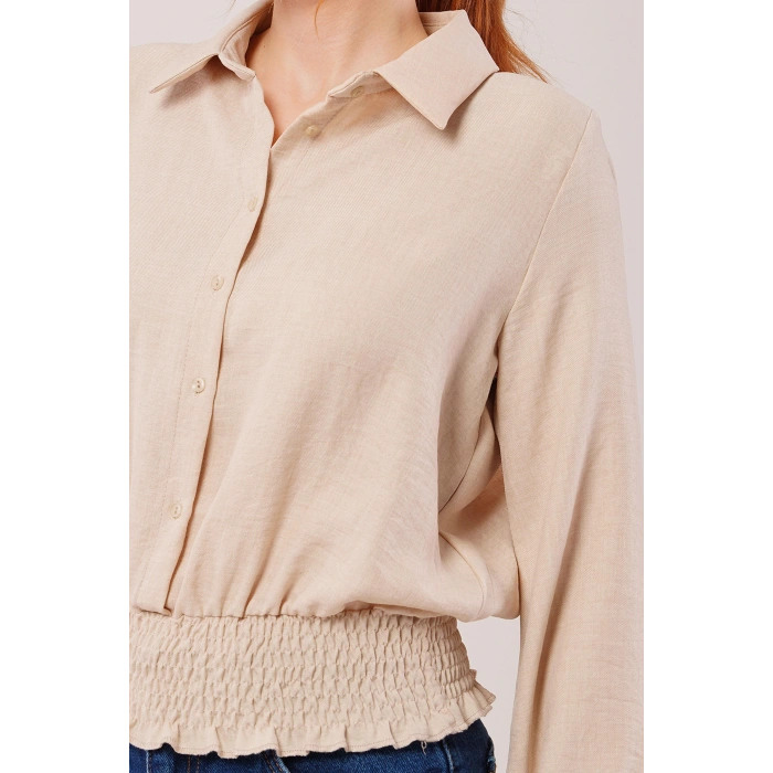 Bel Ve Bilek Lastikli Bej Bluz