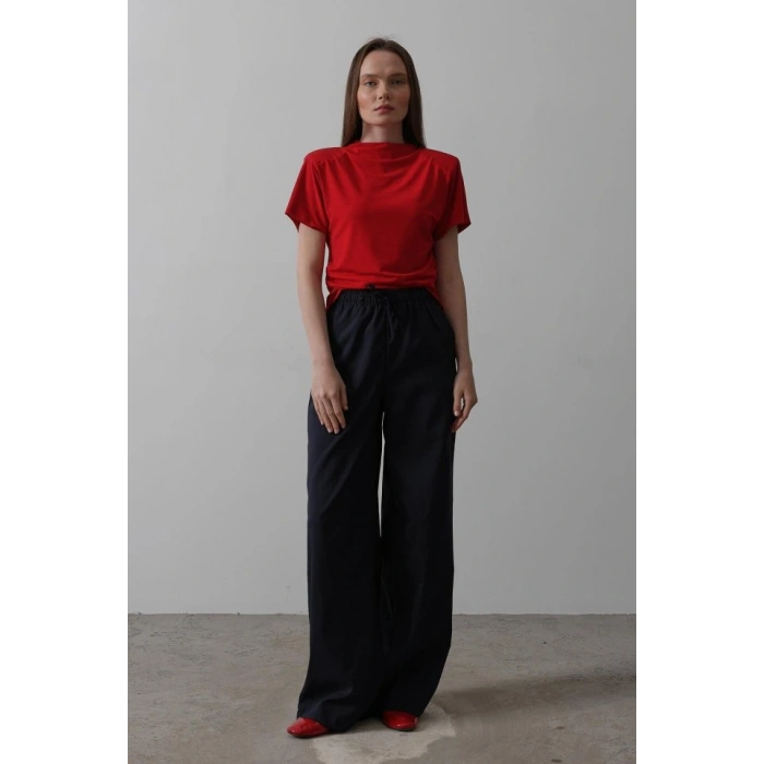 Beli astikli Bol Paça Pantolon  acivert