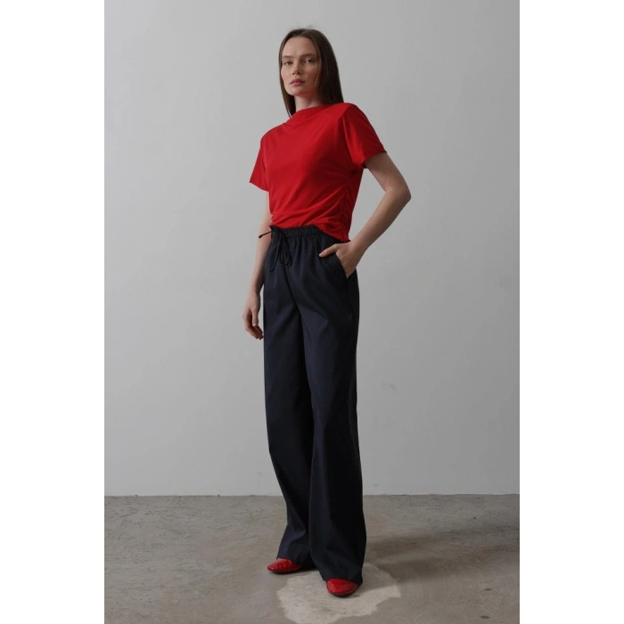 Beli astikli Bol Paça Pantolon  acivert