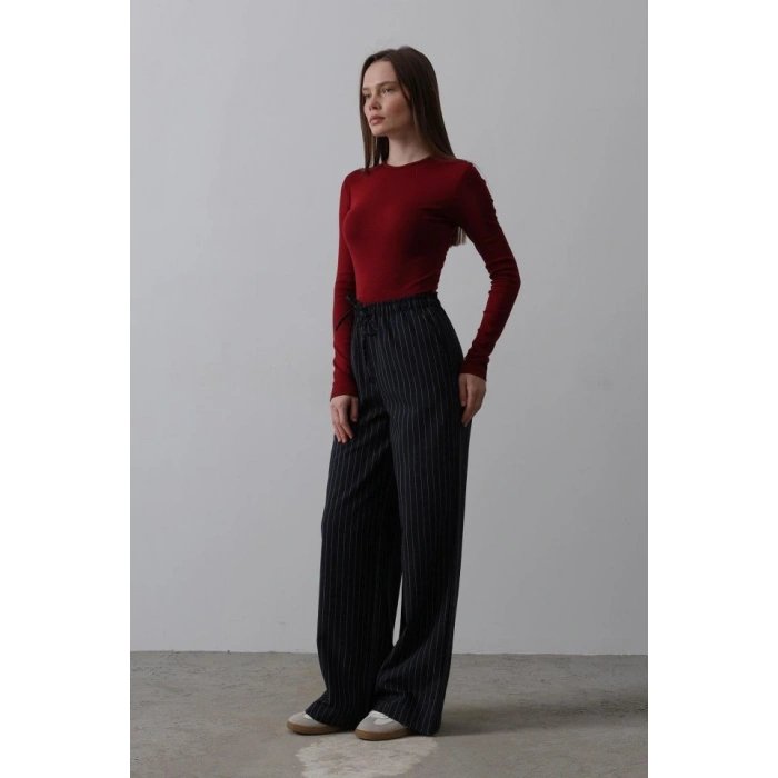 Beli Lastikli Bol Paça Pantolon  LacivertBeyaz