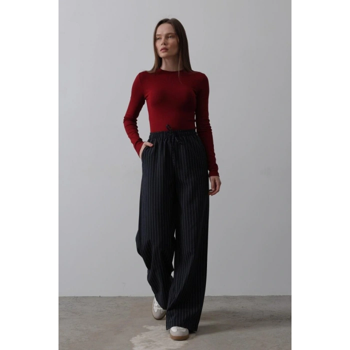 Beli Lastikli Bol Paça Pantolon  LacivertBeyaz