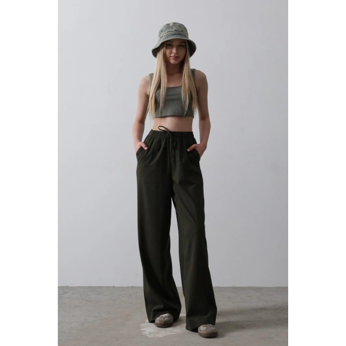 Beli astikli Bol Paça Pantolon  Haki