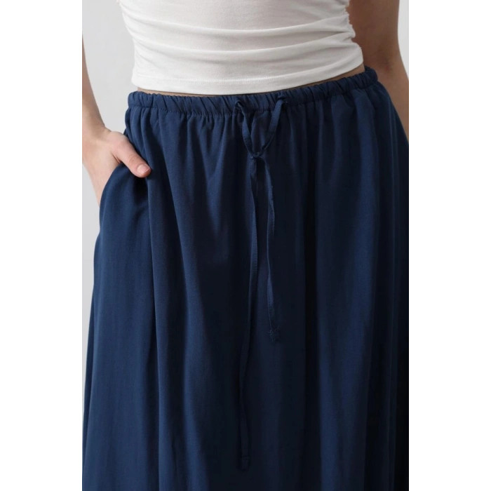 Beli Bağlamalı Balon Etek  İndigo