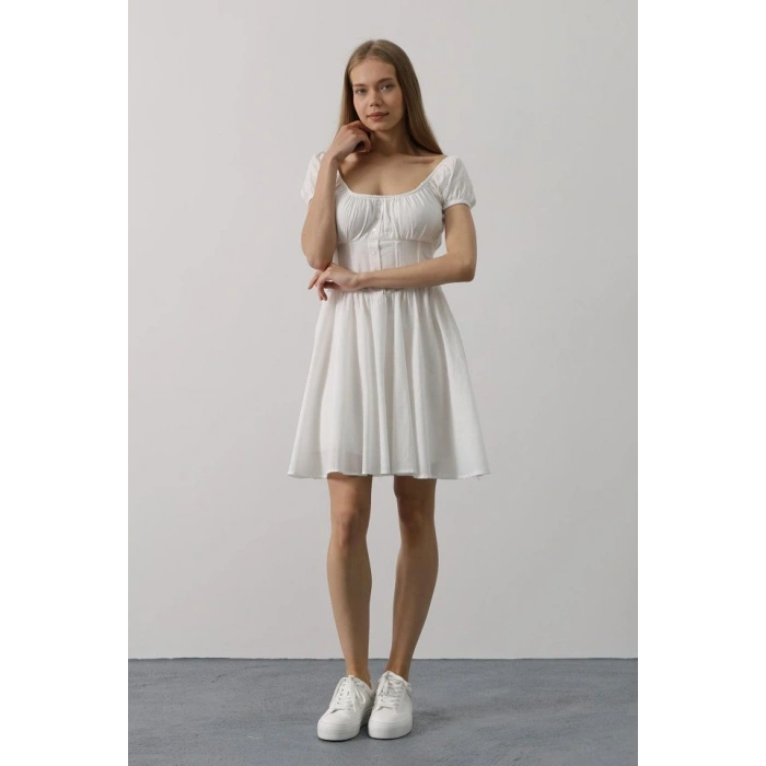 Beli Korseli Mini Elbise  Beyaz