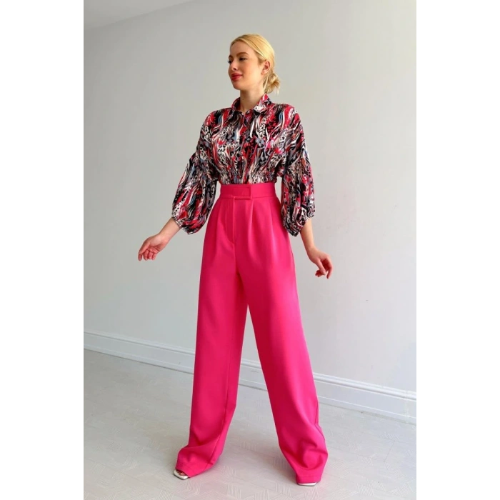 Beli Lastikli Saten Gömlek  Fuşya