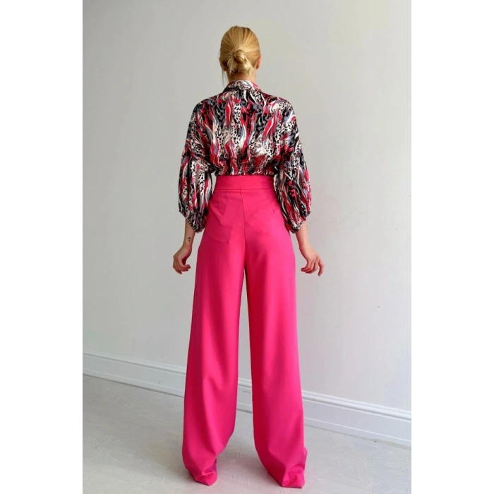 Beli Lastikli Saten Gömlek  Fuşya