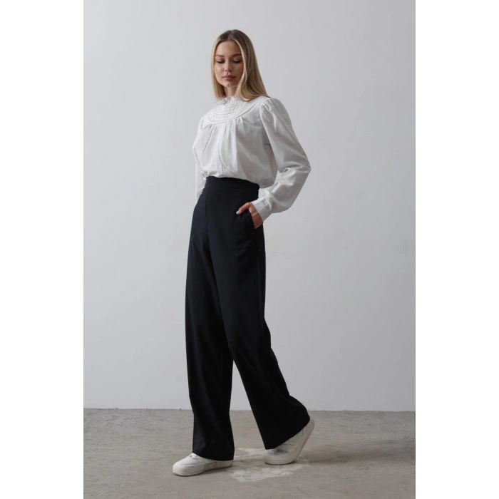 Beli Yarım Lastikli Palazzo Pantolon  Lacivert