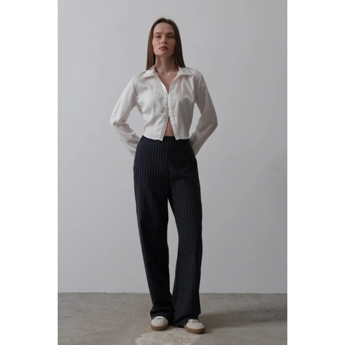 Beli Yarım astikli Palazzo Pantolon  acivertBeyaz