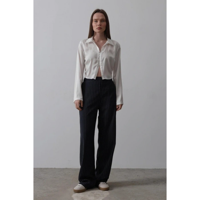 Beli Yarım astikli Palazzo Pantolon  acivertBeyaz