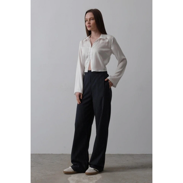 Beli Yarım astikli Palazzo Pantolon  acivertBeyaz