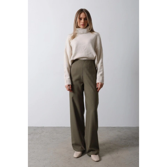 Beli Yarım Lastikli Palazzo Pantolon  Haki