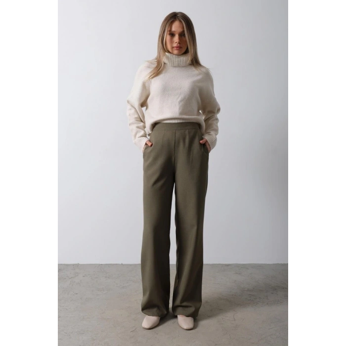 Beli Yarım Lastikli Palazzo Pantolon  Haki