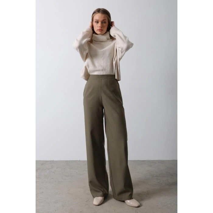 Beli Yarım Lastikli Palazzo Pantolon  Haki