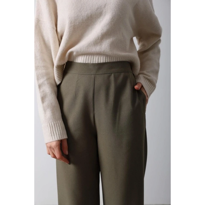 Beli Yarım Lastikli Palazzo Pantolon  Haki