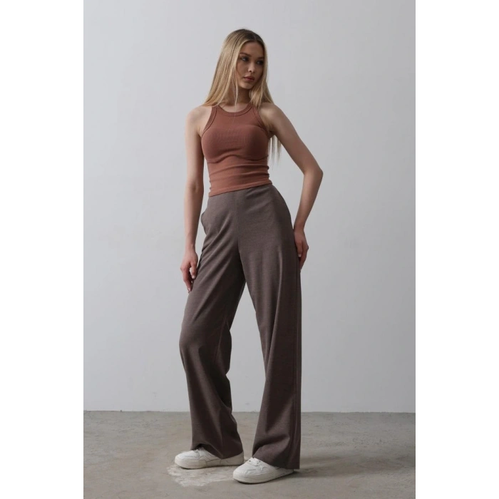 Beli Yarım astikli Palazzo Pantolon  Kahve