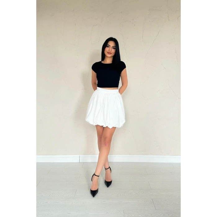 Beyaz Poplin Balon Etek