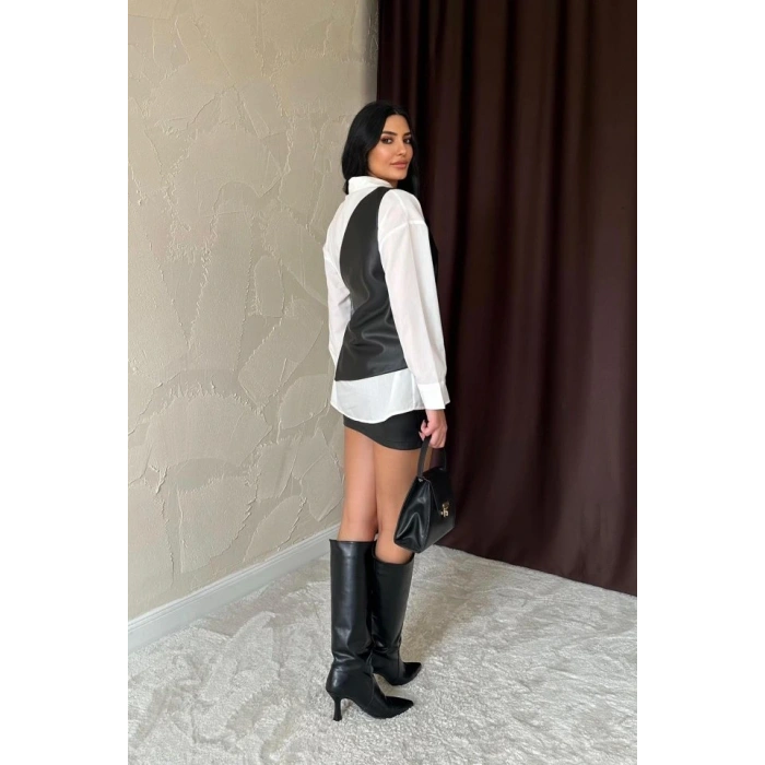 Beyaz Yandan Bağlamalı Yelek Gömlek