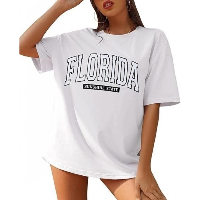 Bisiklet Yaka Baskılı Tshirt  Beyaz