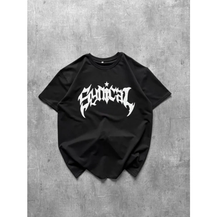 Bisiklet Yaka Ön Baskılı  Kısa Kollu Tişört treetwear Günlük Basic Pamuklu Tshirt  iyah