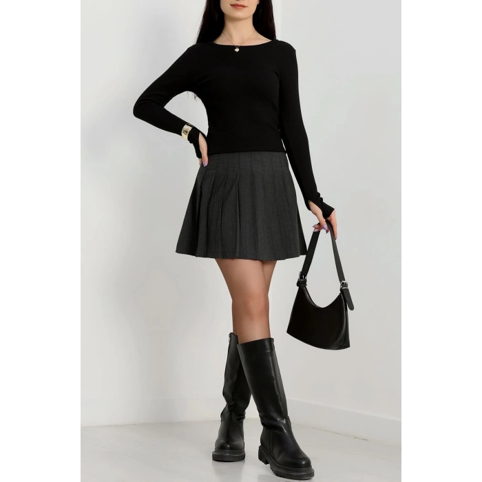 Bisiklet Yaka Parmak Geçmeli Kaşkorse bluz siyah a3829