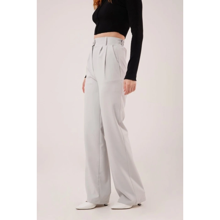 Bol Paça Piliseli Gri Pantolon
